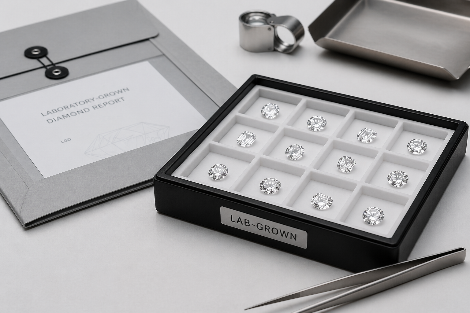 Polished lab-grown diamonds